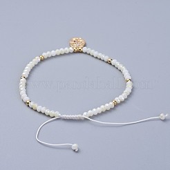 電気めっきガラス編組ビーズブレスレット  真鍮パーツとナイロン糸  クロスとオーバル  ゴールドカラー  2-1/4インチ〜3-3/8インチ（5.65~8.65cm）&nbsp;BJEW-JB04311-03