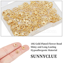80スタイルラックメッキ合金フラワービーズキャップ10個  鉛フリー＆カドミウムフリー  長持ちメッキ  18KGP本金メッキ  7x7.5x3mm  穴：1.4mm&nbsp;KK-SC0002-38