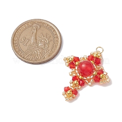 Pendentifs en jade naturel de Malaisie (teint) et en perles de verre et de laiton&nbsp;PALLOY-MZ00266-01