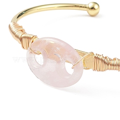 Натуральный розовый кварц кофе в зернах открытый браслет-манжета BJEW-G660-01G-01