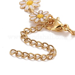 Bracelet à maillons marguerite en émail&nbsp;BJEW-P271-01G