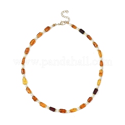 Ожерелья из прямоугольных бусин из натурального янтаря и круглых белых ракушечных жемчужин NJEW-JN05645