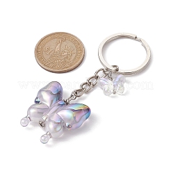 ガラス＆アクリルの蝶キーホルダー  アイアンキーホルダーリング付き  紫色のメディア  8.5cm&nbsp;KEYC-JKC00649-02