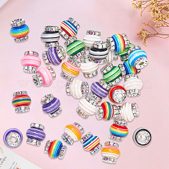 60 pieza de cuentas de resina con rhinestone y patrón de rayas en forma de linterna&nbsp;KK-SC0007-83