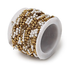 Круглые звенья цепочек ручной работы из нержавеющей стали 304 из АБС-пластика с жемчужными бусинами CHS-L032-01G-04