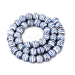 Perline rotonde in porcellana dipinte a mano a righe blu e bianche&nbsp;PORC-Q007-01B