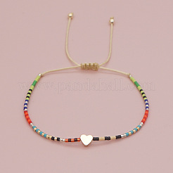 Armbänder mit gestreiften Saatperlen-Perlen und Herzgliedern aus Messing&nbsp;LS-LV4885