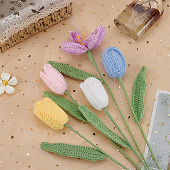 5шт. 5-х цветная шерстяная пряжа искусственный цветок тюльпана&nbsp;AJEW-FG0004-63