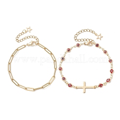 Цепочка-скрепка из нержавеющей стали 304 и цепочка-лэмпворк ручной работы с элементами сглаза BJEW-JB12451-02