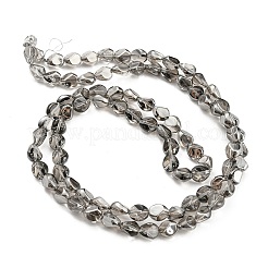 パール光沢メッキ電気メッキ透明ガラスビーズ連売り  ファセットポリゴン  濃いグレー  7.5x6x6.8mm  穴：1mm  約90個/連  26.85インチ（68.2cm）&nbsp;X-EGLA-G037-04A-PL01