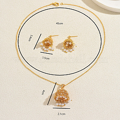 Комплекты украшений в этническом стиле: серьги-гвоздики из латуни с кубическим цирконием и искусственным жемчугом&nbsp;SA8520