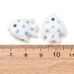 手作りの陶器ビーズ  点のある魚  手描き  ホワイト  18x21x7mm  穴：2mm&nbsp;PR-Z001-02E