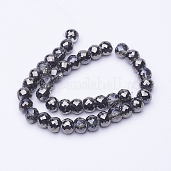 電気メッキ透明ガラスビーズ連売り  半分メッキ  多面カット  ドラム  黒メッキ  8x6mm  穴：1mm  約40個/連  9.4インチ&nbsp;X-EGLA-E047-H02