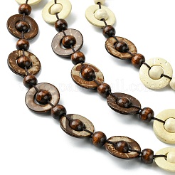 Collane a 3 strato con perline rotonde piatte in cocco naturale tinto&nbsp;NJEW-A007-02A