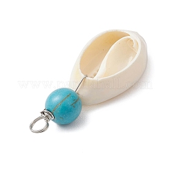 Подвески из натуральной ракушки каури и круглой окрашенной синтетической бирюзы&nbsp;PALLOY-JF03809-02
