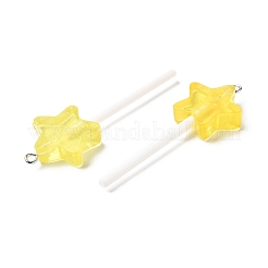 樹脂チャーム  プラチナトーンの鉄ループ付き  スターロリポップチャーム  ミックスカラー  59x20x7mm  穴：1.8mm&nbsp;X-RESI-K024-01