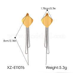 Pendientes de botón con borla de acero inoxidable 304 bicolor para mujer&nbsp;WGFF38F-02