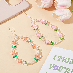 2 шт. 2-х цветные акриловые ремешки для мобильного телефона с цветами&nbsp;AJEW-LP0002-18