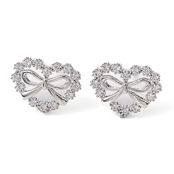 Cuore con orecchini a bottone in ottone con fiocco&nbsp;EJEW-M245-06P
