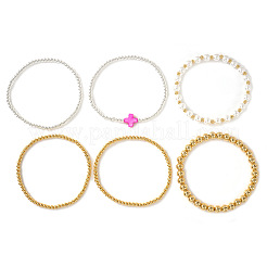 6 Stück 6 verschiedene Stile Messing- und Imitationsperlen-Rundarmbänder-Set&nbsp;WS3867-3