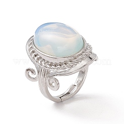 Овальное регулируемое кольцо с драгоценным камнем RJEW-P041-01P