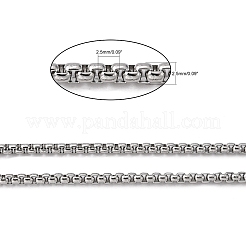 変色しない3.28フィート304ステンレススチールベネチアンチェーン  溶接されていない  ステンレス鋼色  2.5x2.5mm&nbsp;X-CHS-K001-37B