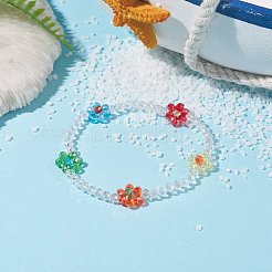 Bracciale elasticizzato con fiore di perline di vetro bling&nbsp;BJEW-TA00070