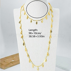 Lange Halskette mit Blattfransen und Wellengliedern aus Messing für Damen&nbsp;XF0394-1