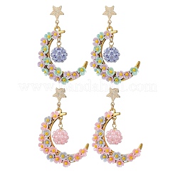 2 пара сережек-гвоздиков в форме луны из стеклянного бисера EJEW-MZ00402