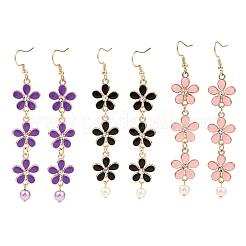 3 пара двухцветных сережек-цветков из цинкового сплава с эмалью&nbsp;EJEW-JE06462