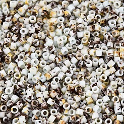 スプレー塗装されたピカソの円筒ガラスシードビーズ  古いレース  1x1.7mm  穴：0.9~1mm&nbsp;GLAA-T028-12A-09