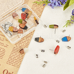 Серьги-гвоздики из прозрачной смолы и орехового дерева&nbsp;MAK-OC0001-002