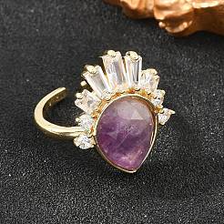 Fingerringe aus Messing mit natürlichem Amethyst&nbsp;GG-CBACC2B-07G-07