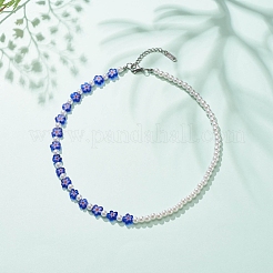 Collana da donna in similpelle con perle di vetro millefiori e perle di plastica&nbsp;NJEW-JN03916