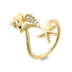 Anelli a polsino con tema oceano in ottone micro pavé di zirconi cubici per donna&nbsp;RJEW-F184-17E-G
