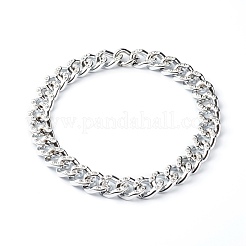 手作りのカーブチェーンブレスレット＆ネックレスセット  ccbプラスチックラインストーンリンキングリング付き  304ステンレスゲートリング  銀  8-5/8インチ（22~50cm）  2個/セット&nbsp;SJEW-JS01202