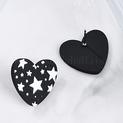 Boucles d'oreilles à tige en acrylique imprimé coeur pour femme&nbsp;EJEW-G418-01B