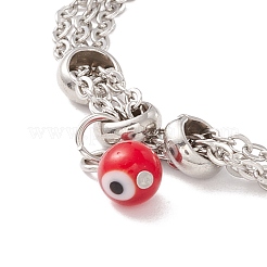 Bracelet rond en lampwork avec breloque en forme de cœur et de trèfle et chaîne en acier inoxydable 304 pour femme&nbsp;STAS-P304-16P