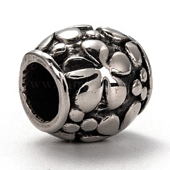 304ステンレススチールヨーロピアンビーズ  大穴ビーズ  花とバレル  アンティークシルバー  11.5x11.5mm  穴：6mm&nbsp;STAS-I171-08AS