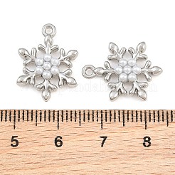 合金とABS樹脂製のパールペンダント  スノーフレークチャーム  ラックめっき  プラチナ  18.5x14x4mm  穴：1.4mm&nbsp;PL-CBAF039-01P