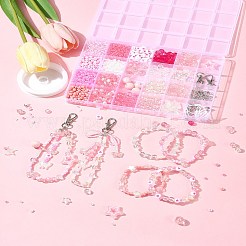 ガラスとアクリルビーズを使った携帯ストラップのDIYキット  ピンク  2.5~21.5x0.8~22x0.8~8mm  穴：0.8~4mm&nbsp;DIY-FS0007-86