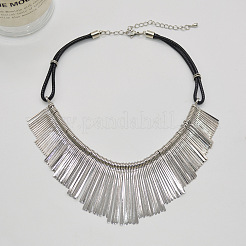 Сплав длинный нагрудник с кисточками черный вощеный шнур ожерелья FS-WGA960C-01