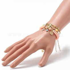 5 pièces 5 style fait à la main en argile polymère stretch & laiton perles & alliage lien chaîne bracelets ensemble&nbsp;BJEW-SZ0001-66A