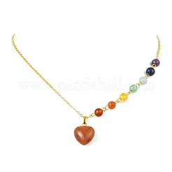 Collana con ciondolo a forma di cuore in pietra naturale mista chakra e catena in ottone per donna&nbsp;NJEW-JN06267