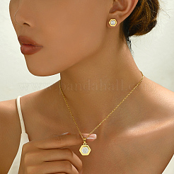 Ожерелья и серьги-гвоздики из нержавеющей стали с шестигранной подвеской и стразами для женщин GG1852