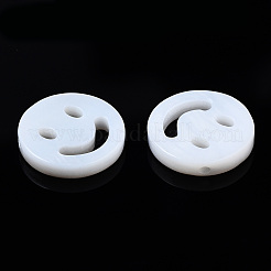 天然淡水シェルビーズ  笑顔とフラットラウンド  乳白色  12x2mm  穴：0.7mm&nbsp;SHEL-N003-17B-01