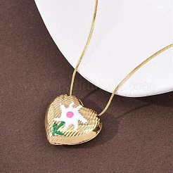 Женские ожерелья с подвеской в виде сердца и цветка из нержавеющей стали 304&nbsp;NJEW-D347-01G-02