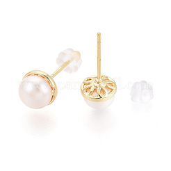 Серьги-гвоздики из натурального жемчуга из латуни PEAR-N020-08F