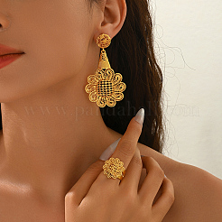 Комплекты из винтажных сплавов с полыми цветами и кольцами-манжетами для женщин&nbsp;MI8372