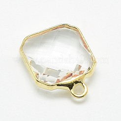 金色のトーンの真鍮ガラス正方形のペンダント  ミックスカラー  16x13x5mm  穴：2mm&nbsp;GLAA-J014A-G